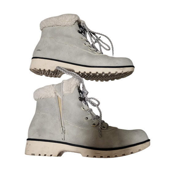 JBL white faux fleece winter ankle boots with zippers gently used, size 9 - Picture 3 of 7
